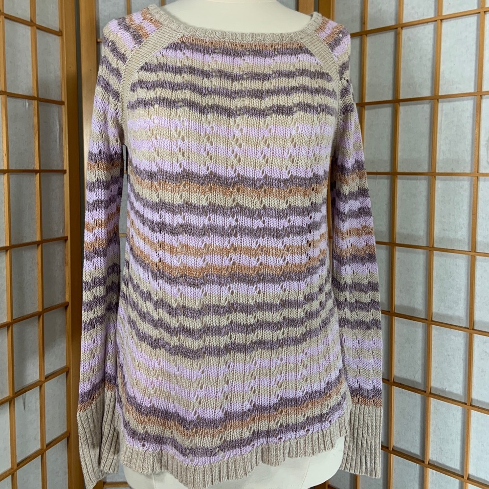 Love Stitch pastel open knit sweater tan, purple